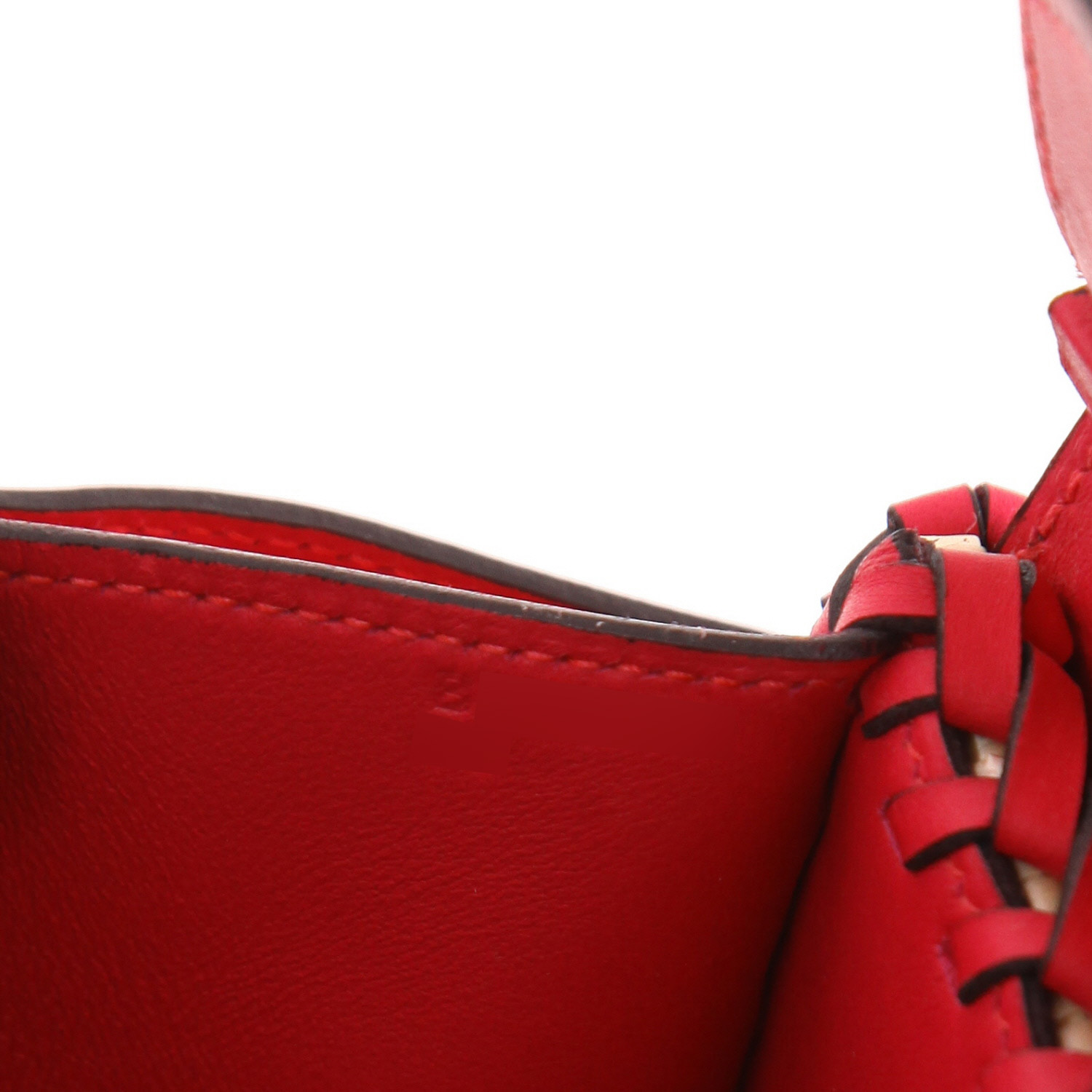 Bolso de mano Hermès  Birkin 25 cm Picnic en cuero swift color frambuesa y mimbre - Detail D4