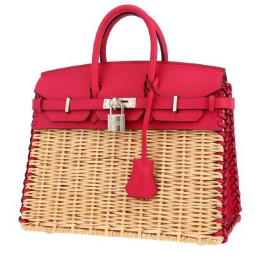Hermès  Birkin 25 cm Picnic handbag  in raspberry pink Swift leather  and wicker
