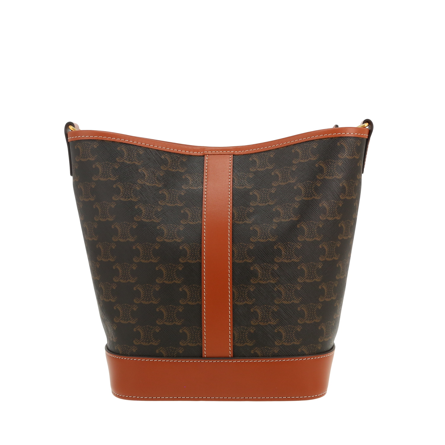 Bolso bandolera Celine  Seau modelo pequeño  en tejido "Triomphe" marrón y cuero marrón - Detail D4