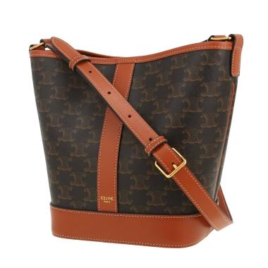 Borsa a tracolla Celine  Seau modello piccolo  in tela "Triomphe" marrone e pelle marrone