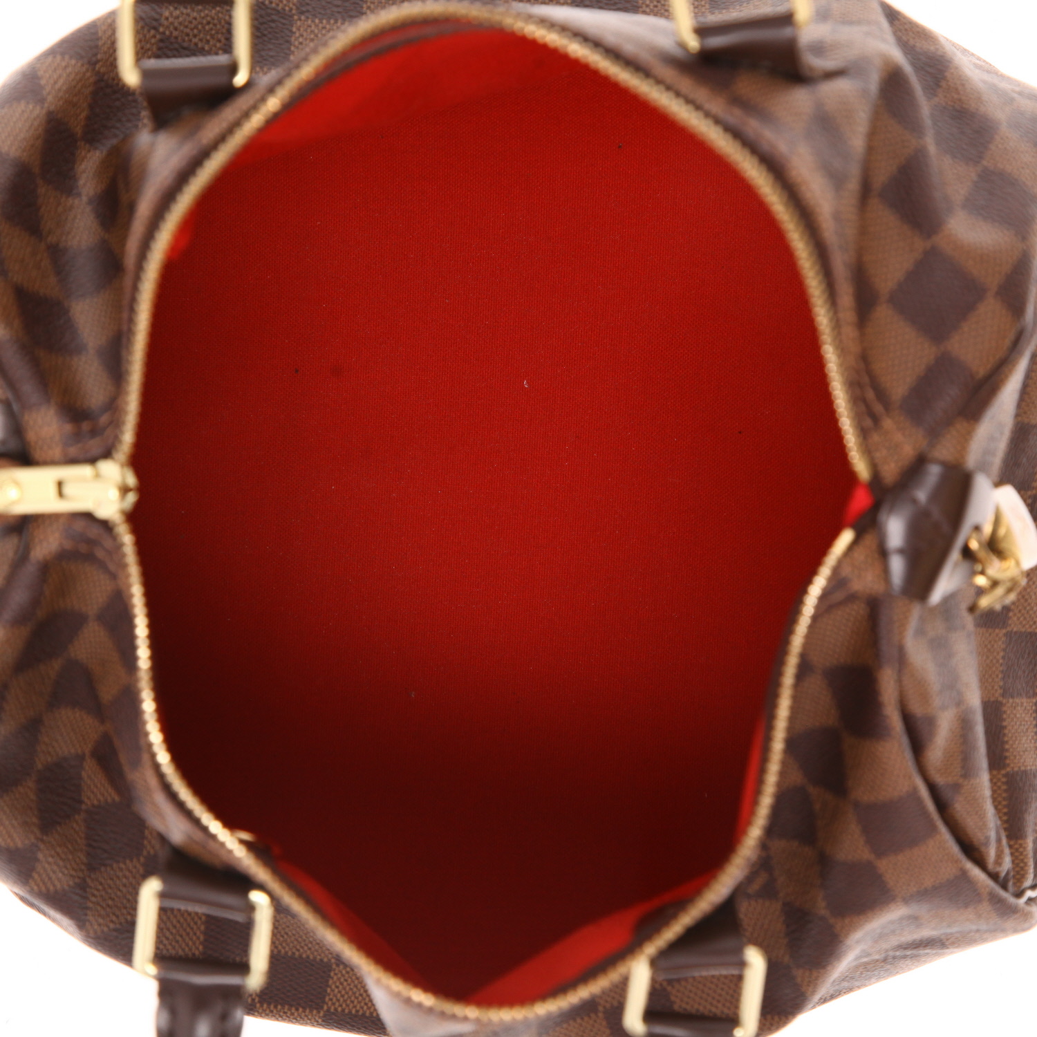 Sac à main Louis Vuitton  Speedy 30 en toile damier ébène et cuir marron - Detail D3