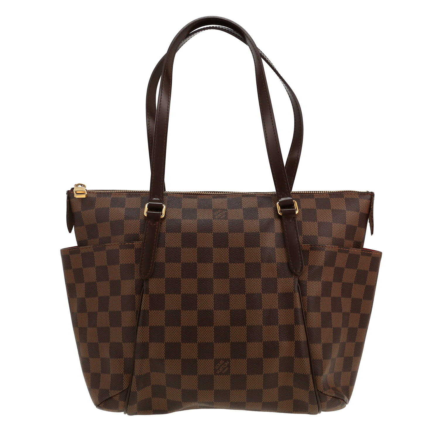 Bolso de mano Louis Vuitton  Totally en lona a cuadros ébano y cuero marrón - Detail D4