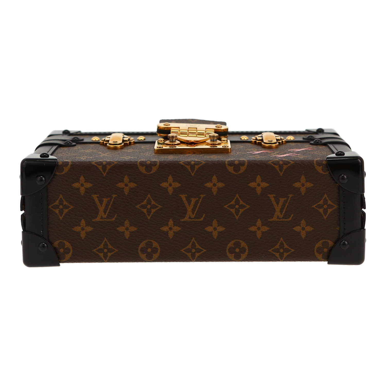 Louis Vuitton Petite Malle trunk in brown monogram canvas and black leather - Detail D1
