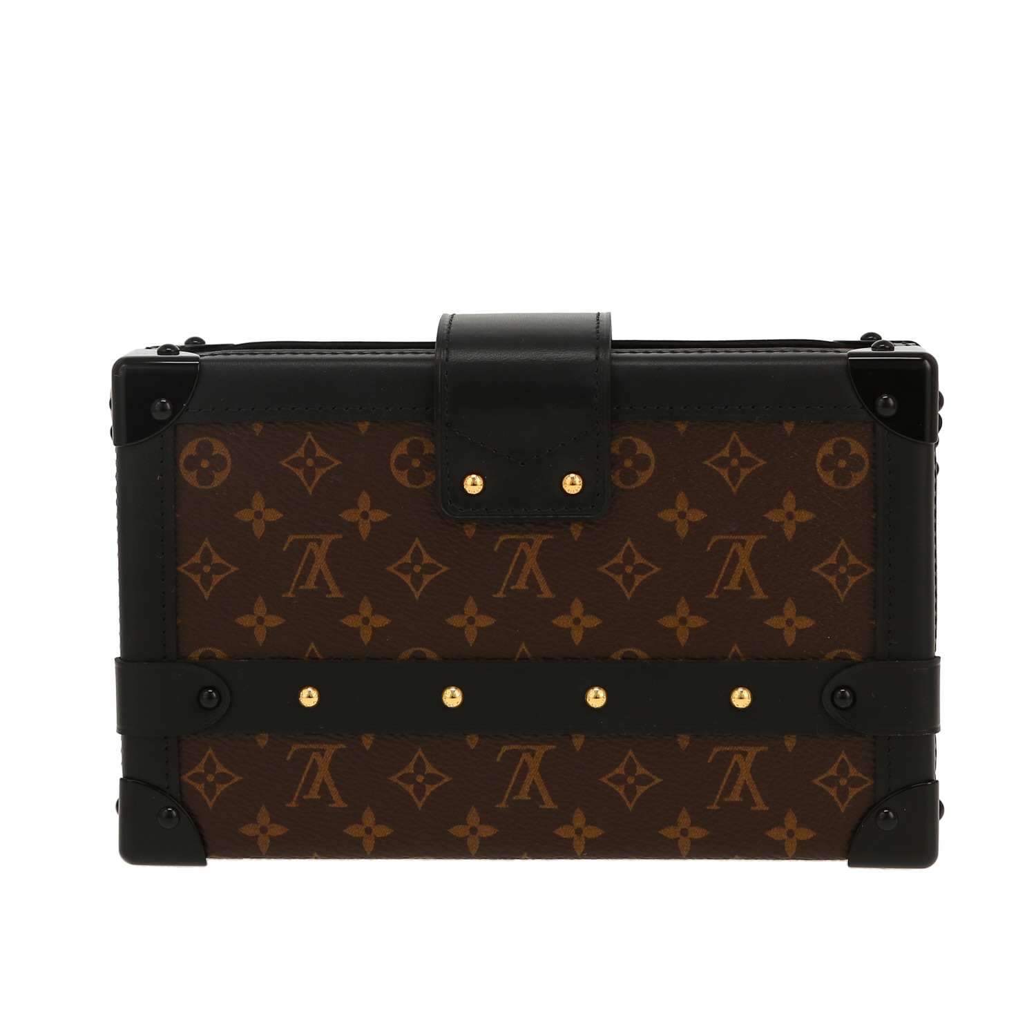 Louis Vuitton Petite Malle trunk in brown monogram canvas and black leather - Detail D4