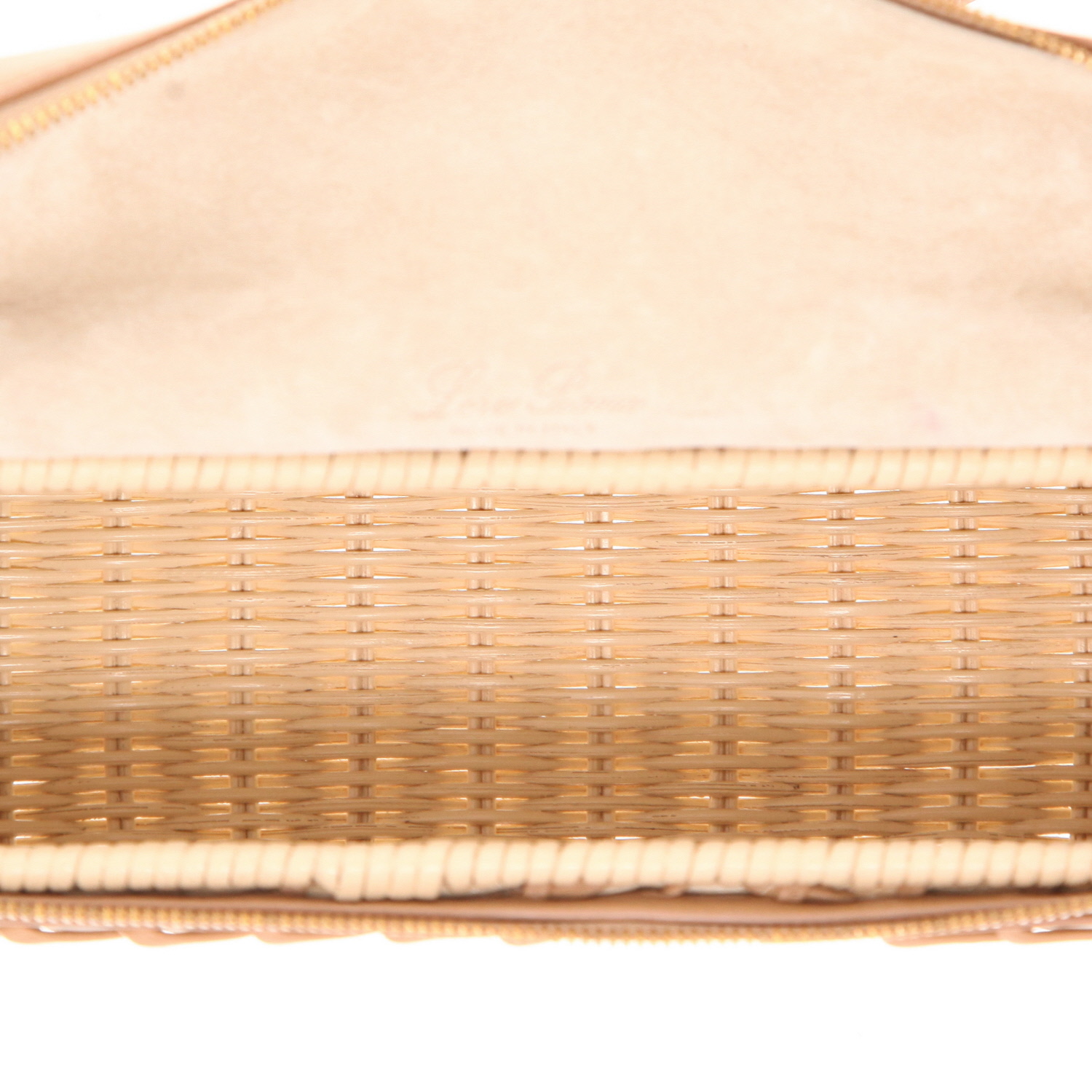 Bolso bandolera Loro Piana  Extra Pocket L19 en cuero beige y mimbre trenzado - Detail D3