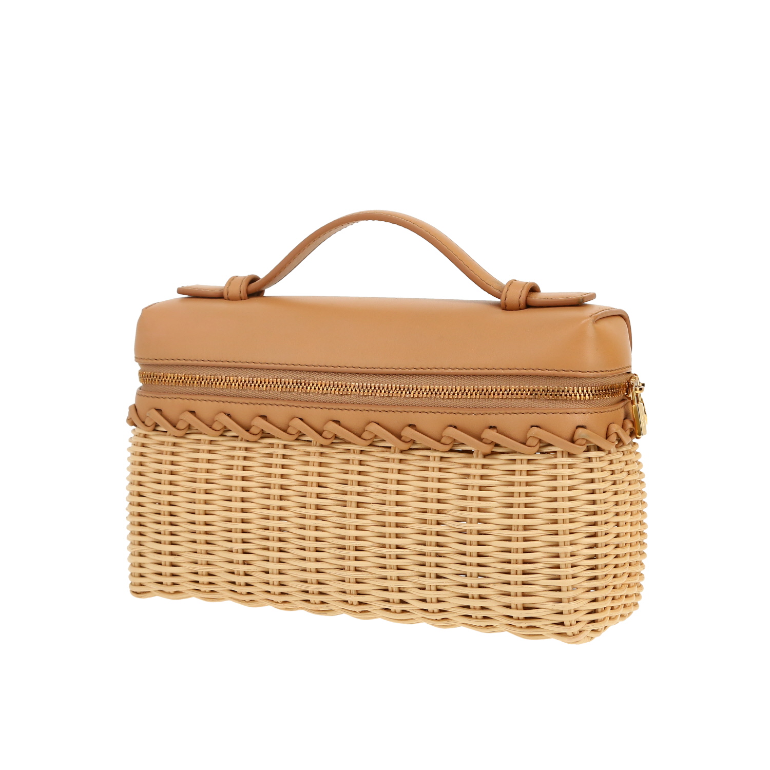 Bolso bandolera Loro Piana  Extra Pocket L19 en cuero beige y mimbre trenzado - Detail D4