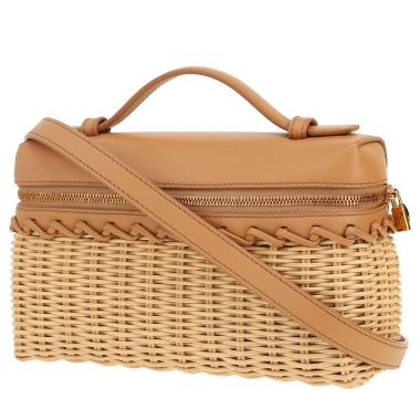 Borsa a tracolla Loro Piana  Extra Pocket L19 in pelle beige e vimini intrecciato