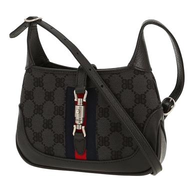 Gucci x Balenciaga Jackie shoulder bag  in black logo canvas  and black leather