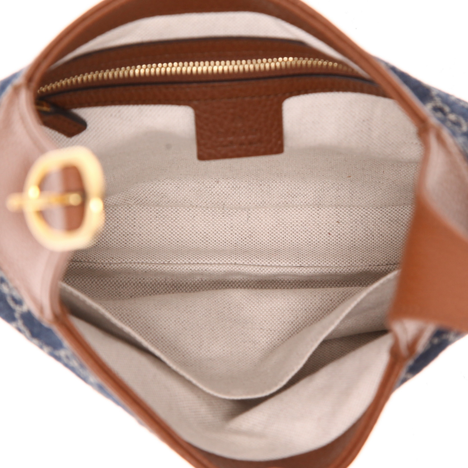 Borsa a tracolla Gucci  Jackie modello medio  in tela denim monogram blu e pelle marrone - Detail D3
