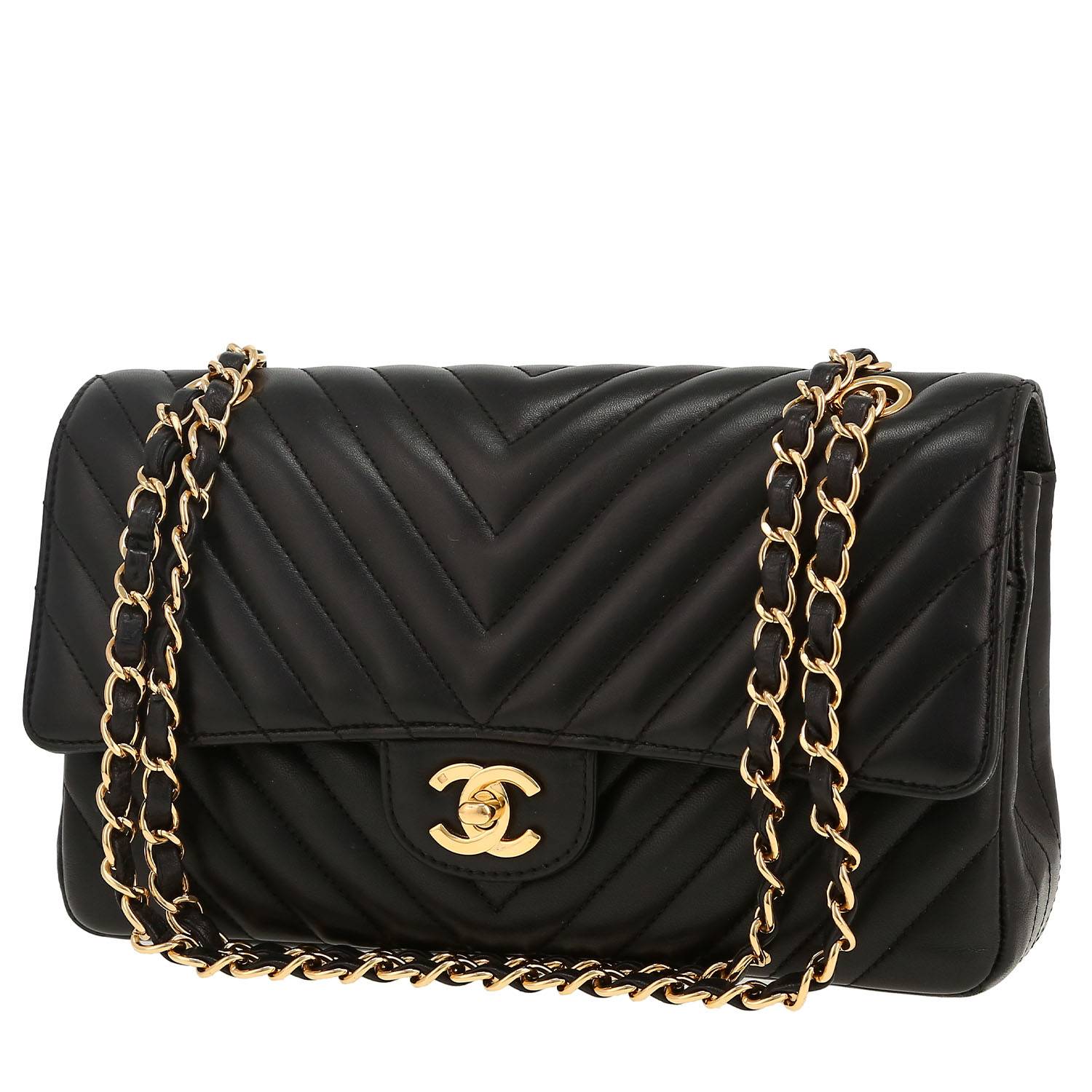 Chanel Timeless Classic handbag in black chevron quilted leather