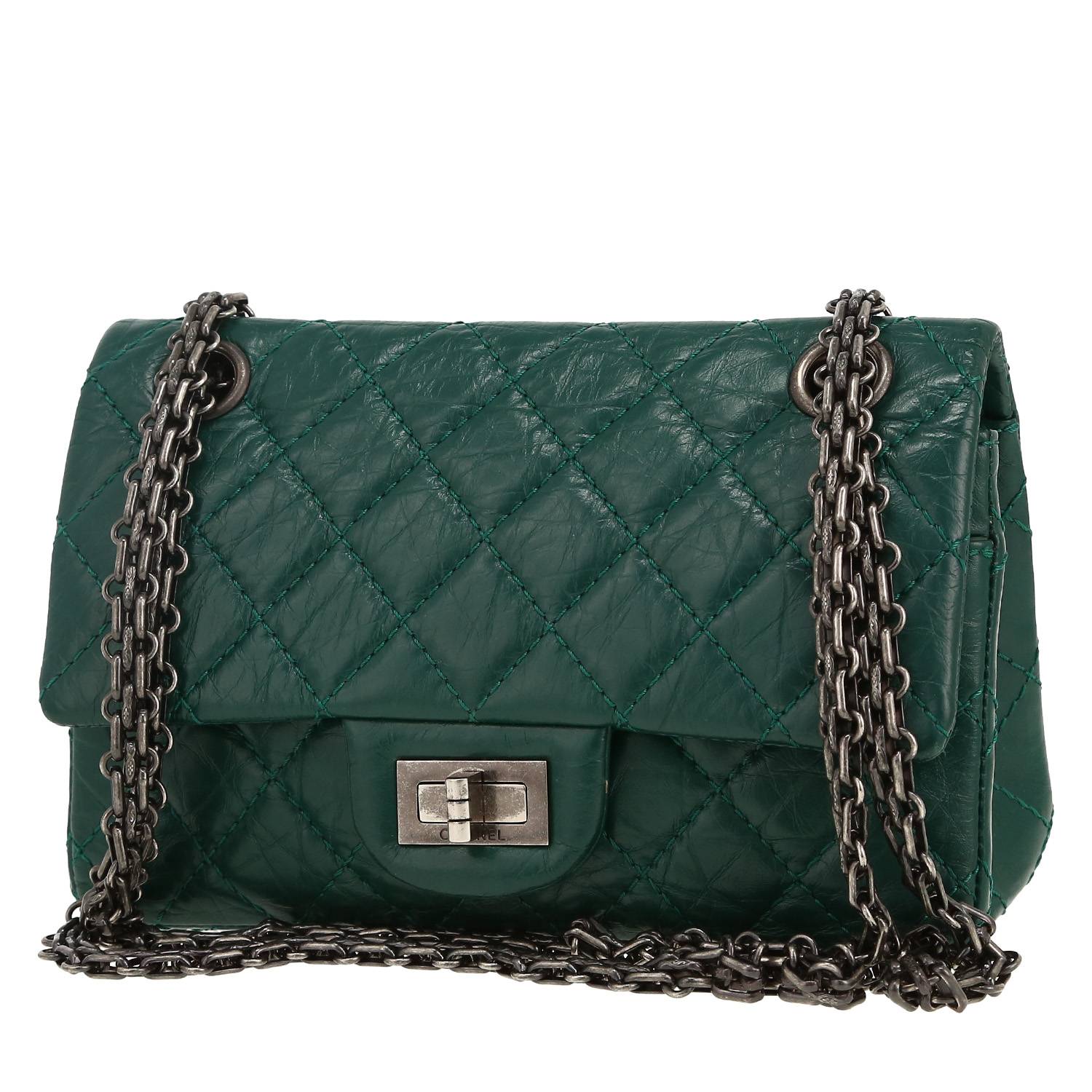 Chanel 2.55 handbag in green quilted leather