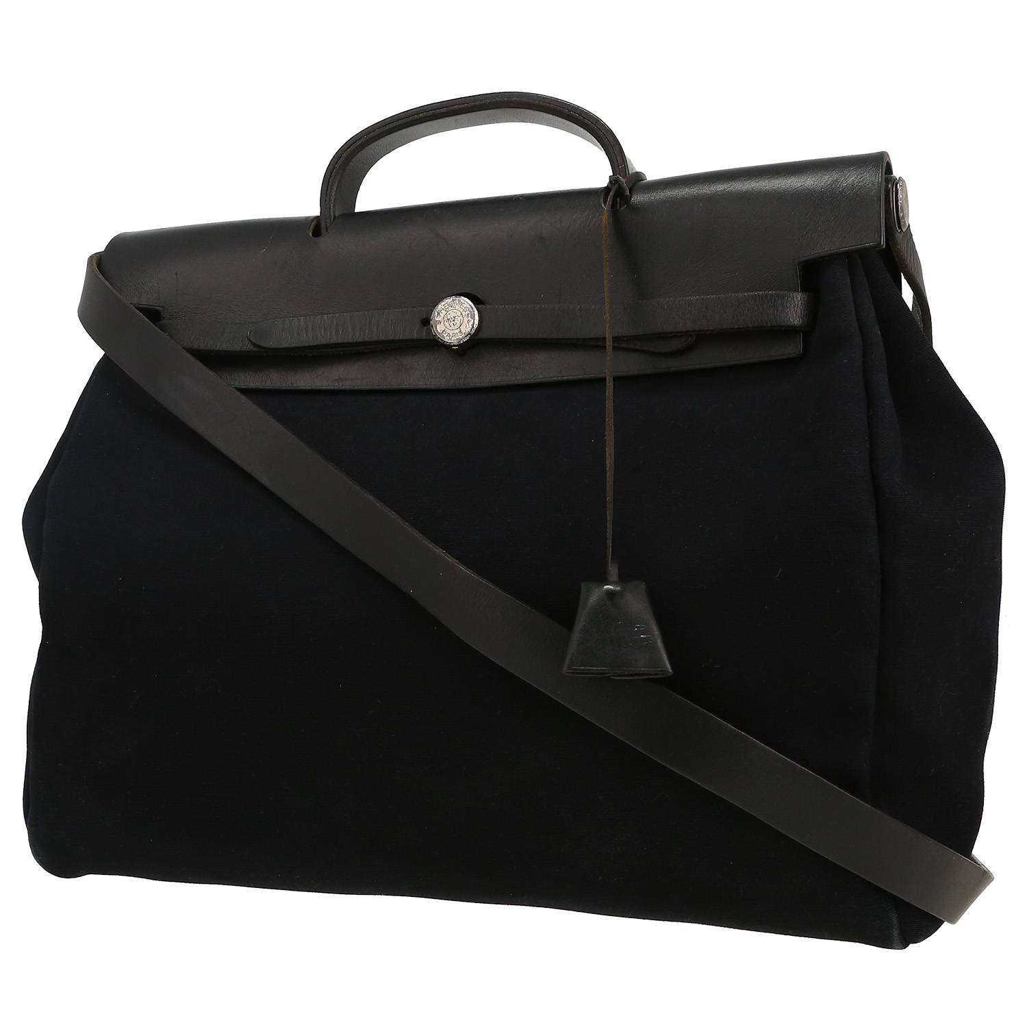 Sac à main Hermès  Herbag en toile noire et cuir noir