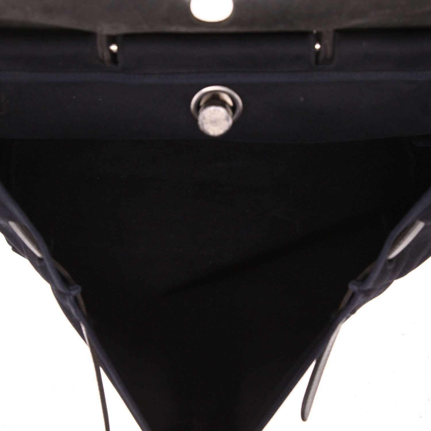 Sac à main Hermès  Herbag en toile noire et cuir noir - Detail D3