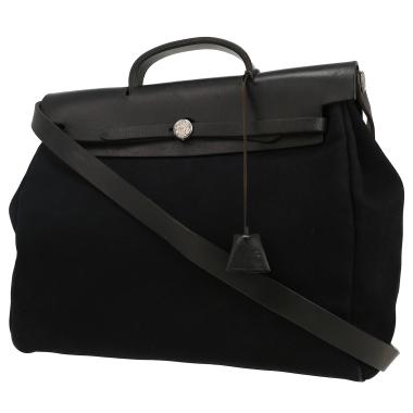 Sac à main Hermès  Herbag en toile noire et cuir noir