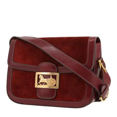 Sac porté épaule ou main Celine  Vintage en Veau velours bordeaux et cuir bordeaux