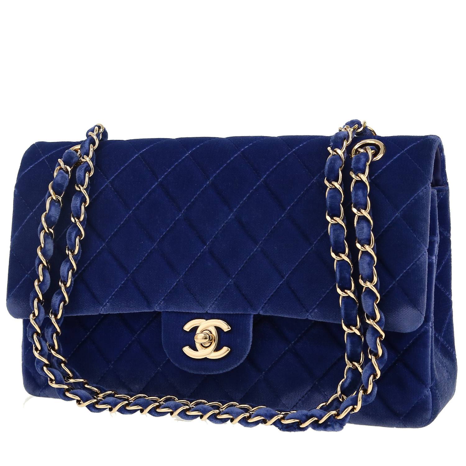 Chanel Timeless Classic handbag in navy blue quilted velvet