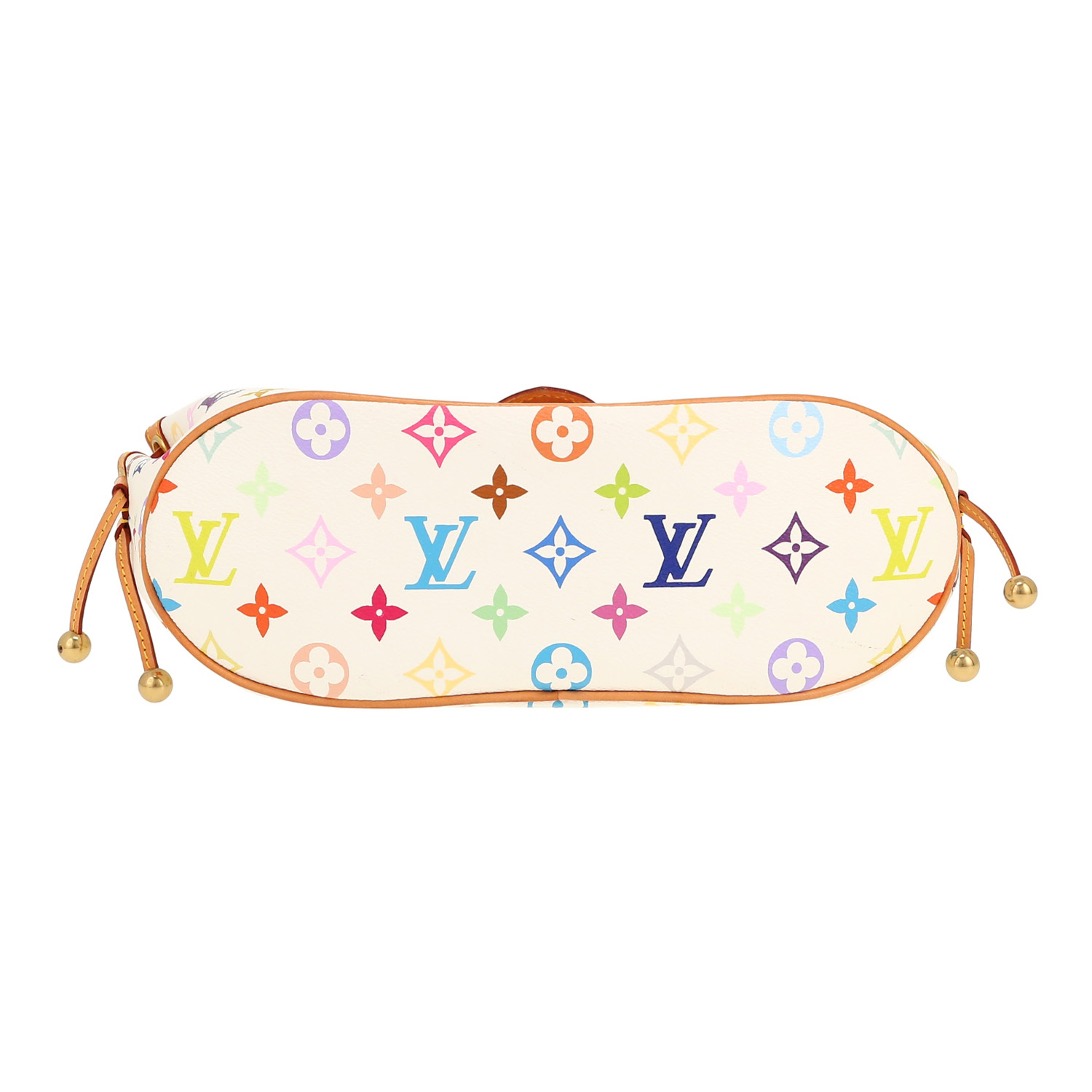 Borsa Louis Vuitton  Theda in tela monogram bianca e multicolore e pelle naturale - Detail D1
