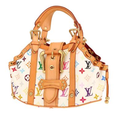 Louis Vuitton  Theda handbag  in white and multicolor monogram canvas  and natural leather
