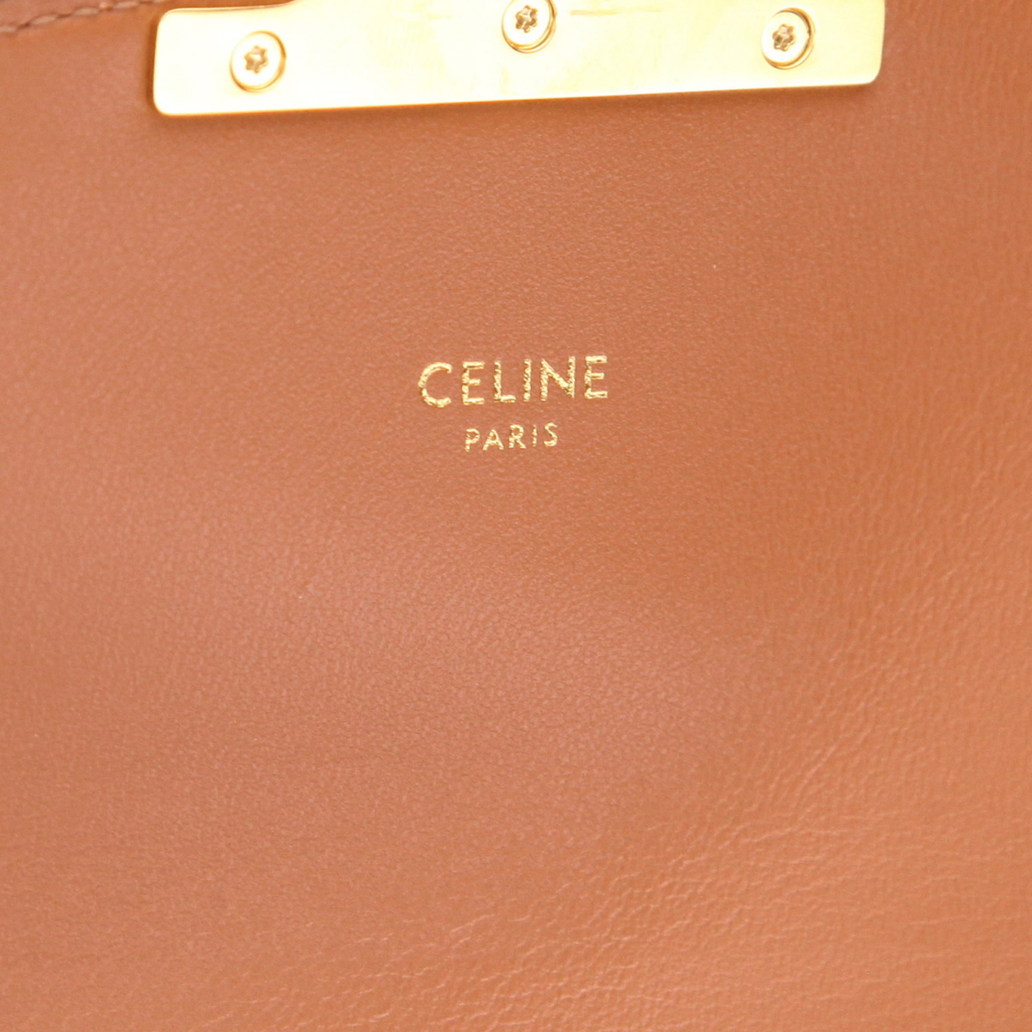 Borsa a tracolla Celine  Triomphe Teen in tela "Triomphe" marrone e pelle marrone - Detail D2