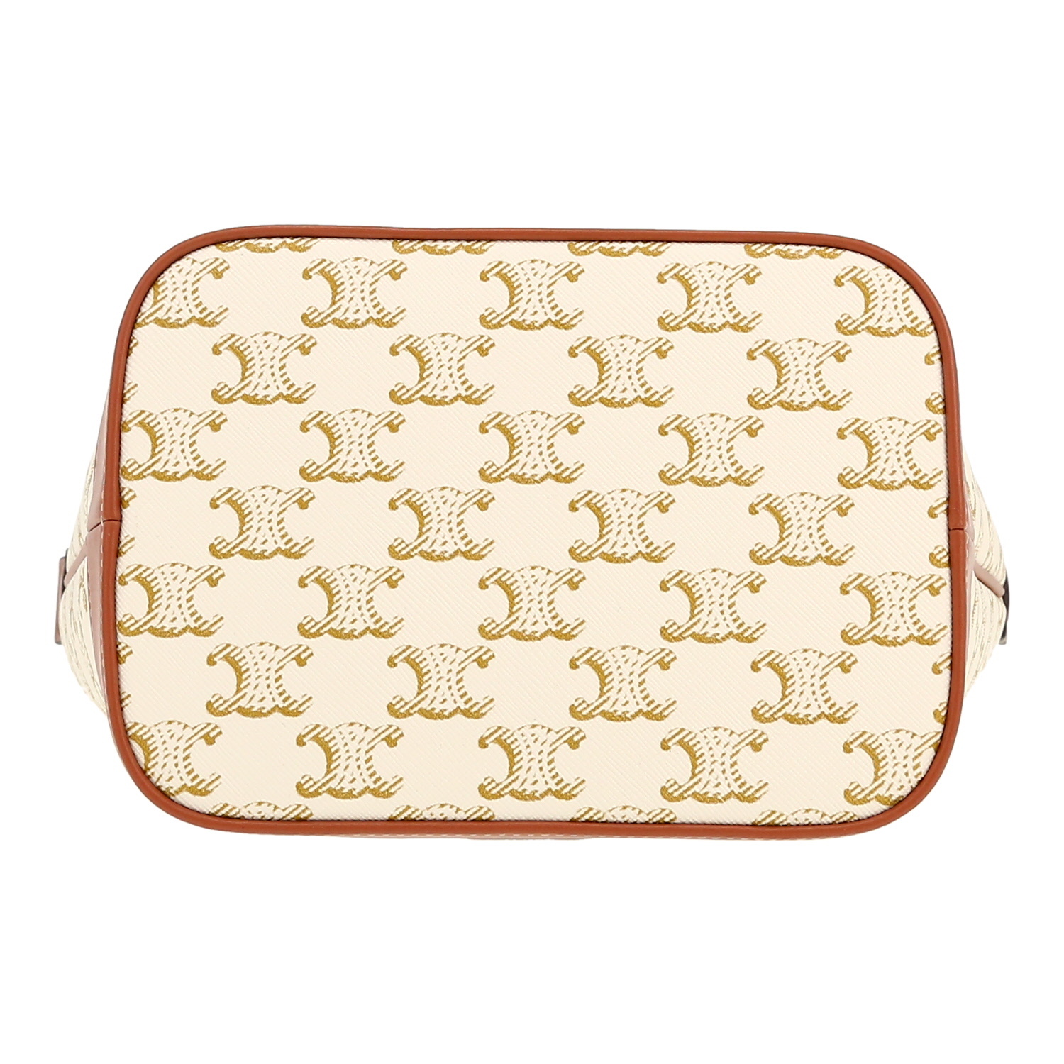 Bolso bandolera Celine  Seau modelo pequeño  en tejido "Triomphe" blanco y cuero marrón - Detail D1