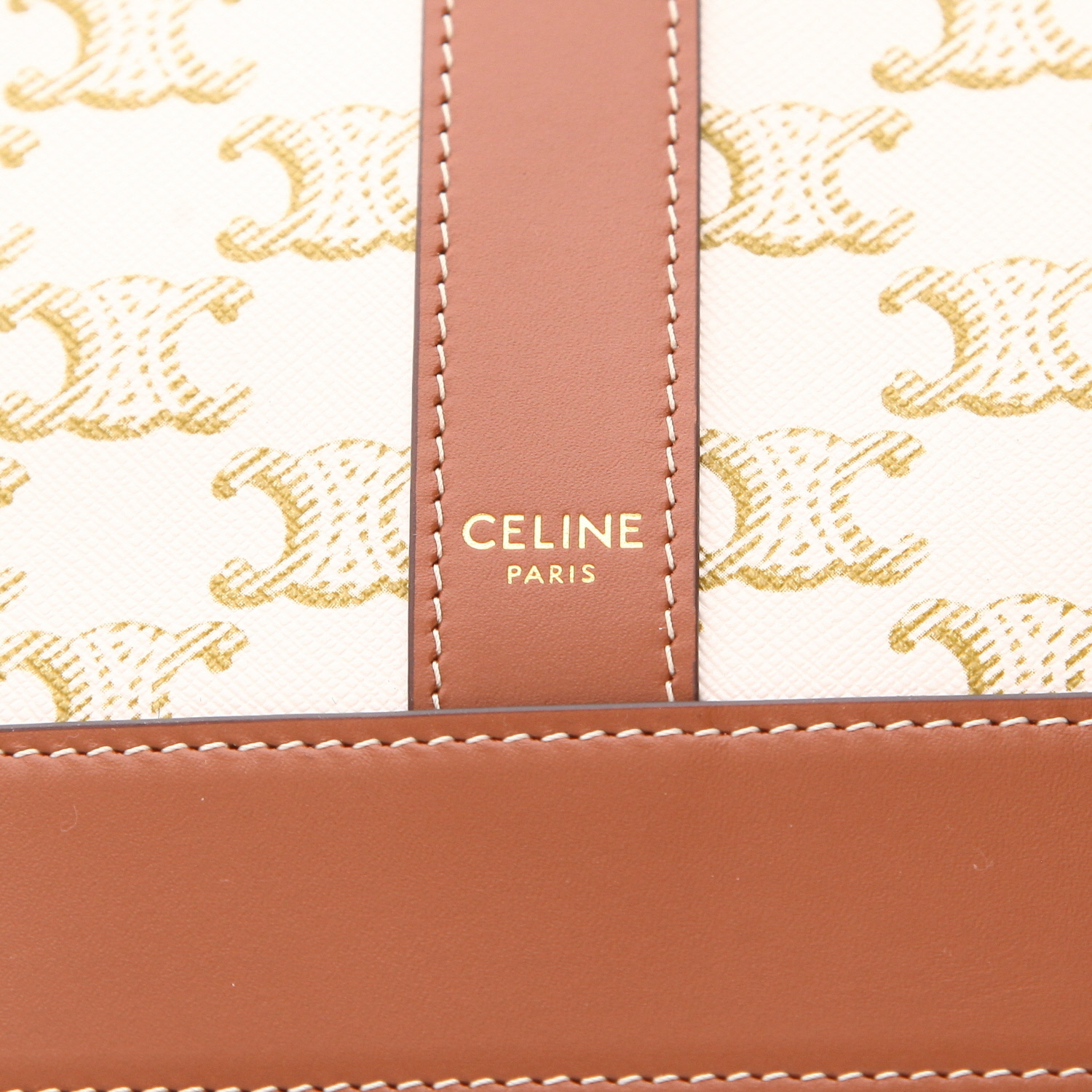 Borsa a tracolla Celine  Seau modello piccolo  in tela "Triomphe" bianca e pelle marrone - Detail D2