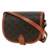 Borsa a tracolla Celine  Folco in tela "Triomphe" marrone e pelle marrone - 00pp thumbnail