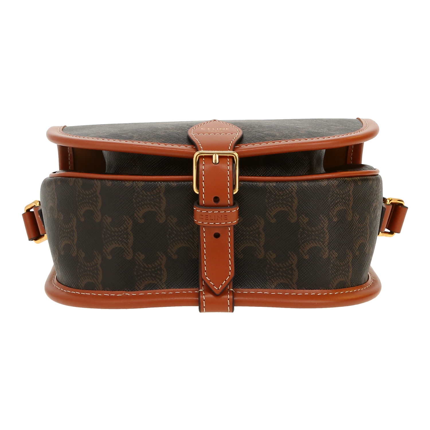 Sac bandoulière Celine  Folco en toile Triomphe marron et cuir marron - Detail D1