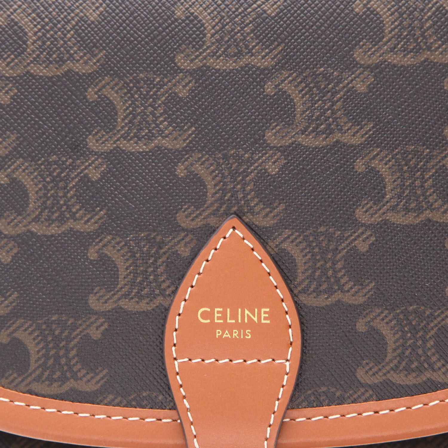 Sac bandoulière Celine  Folco en toile Triomphe marron et cuir marron - Detail D2