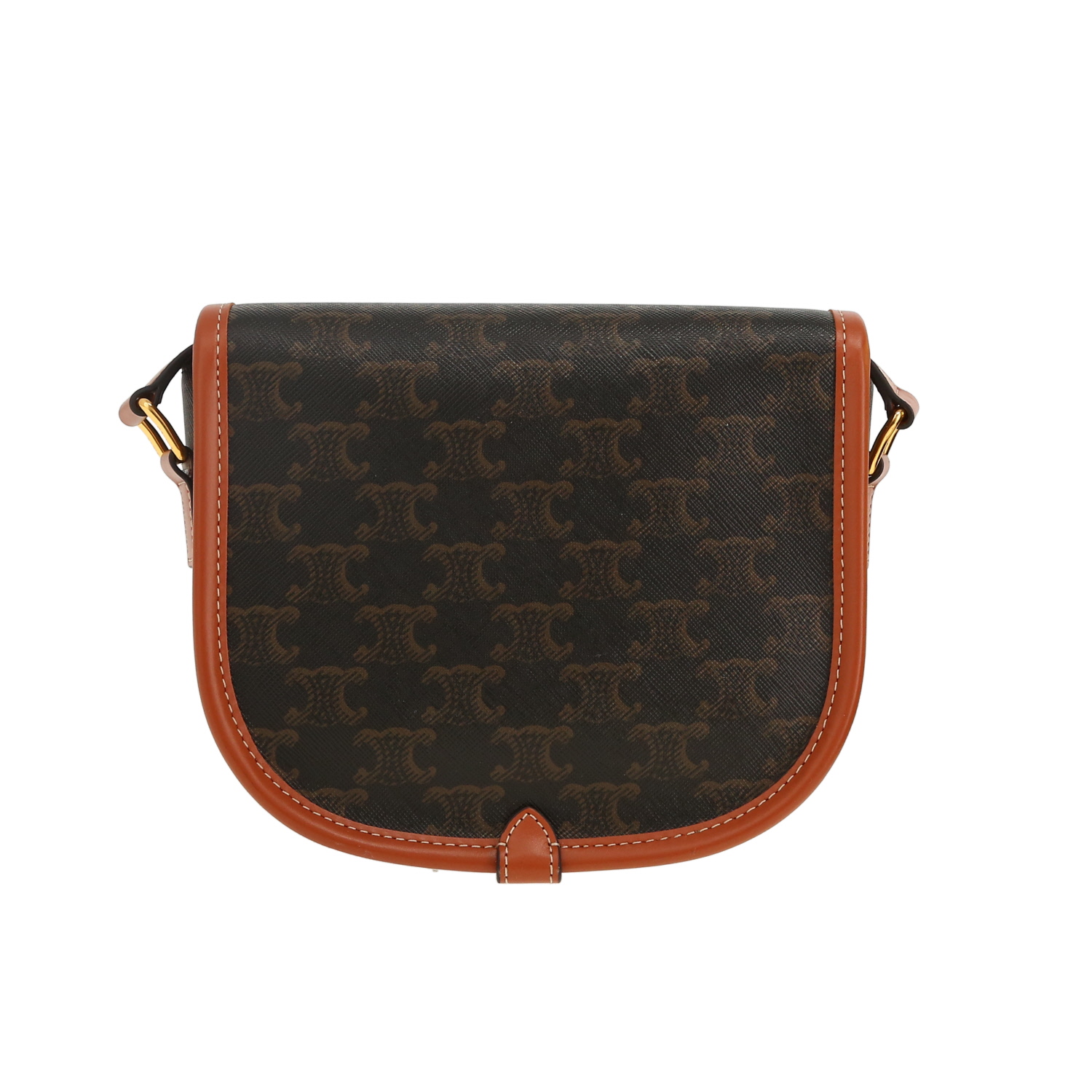 Borsa a tracolla Celine  Folco in tela "Triomphe" marrone e pelle marrone - Detail D4