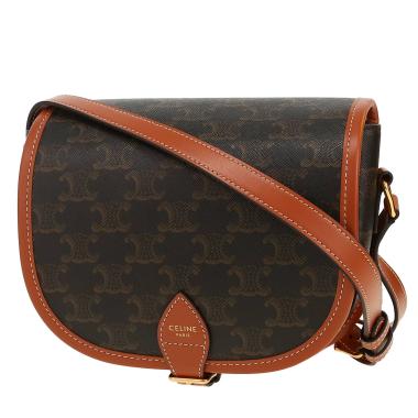 Sac bandoulière Celine  Folco en toile Triomphe marron et cuir marron