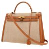 Hermès  Kelly 35 cm handbag  in gold Chamonix  leather  and beige canvas - 00pp thumbnail