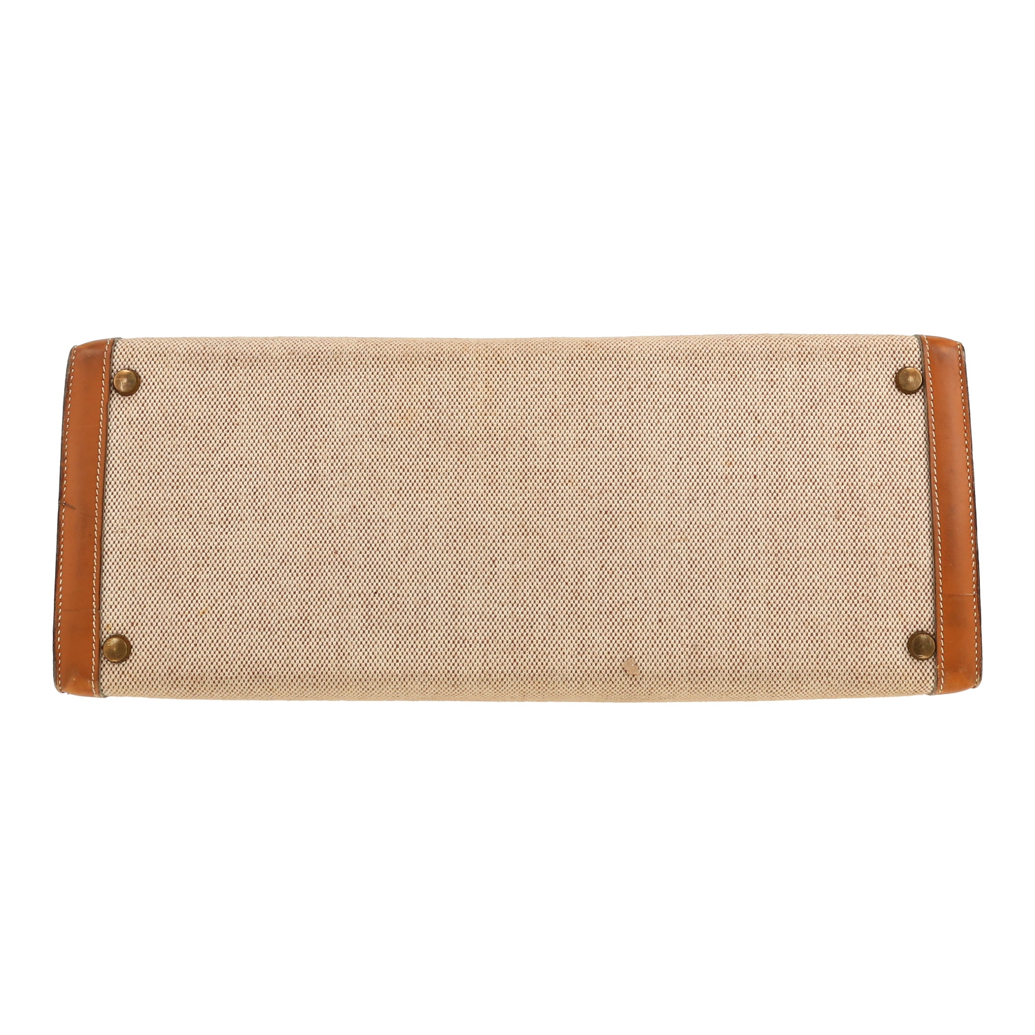 Sac à main Hermès  Kelly 35 cm en cuir Chamonix gold et toile beige - Detail D1