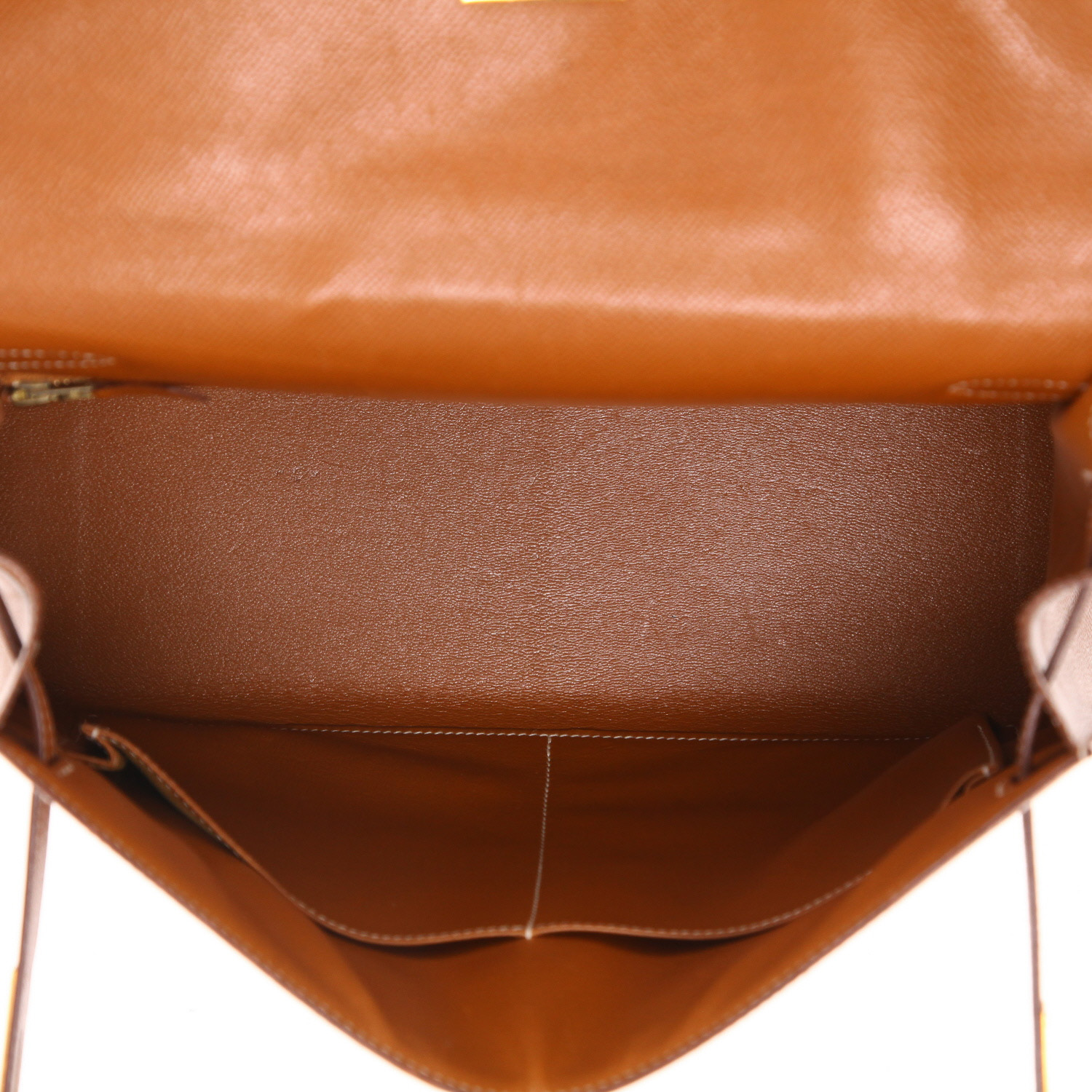 Bolso de mano Hermès  Kelly 32 cm en cuero Courchevel color oro - Detail D3