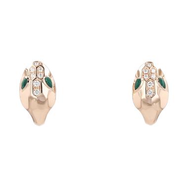 Paire de boucles d'oreilles Bulgari Serpenti Seduttori en or rose, diamants et malachite