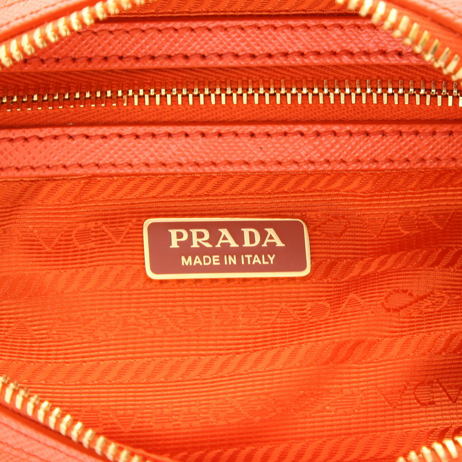 Prada  Bauletto small model  handbag  in orange leather saffiano - Detail D2