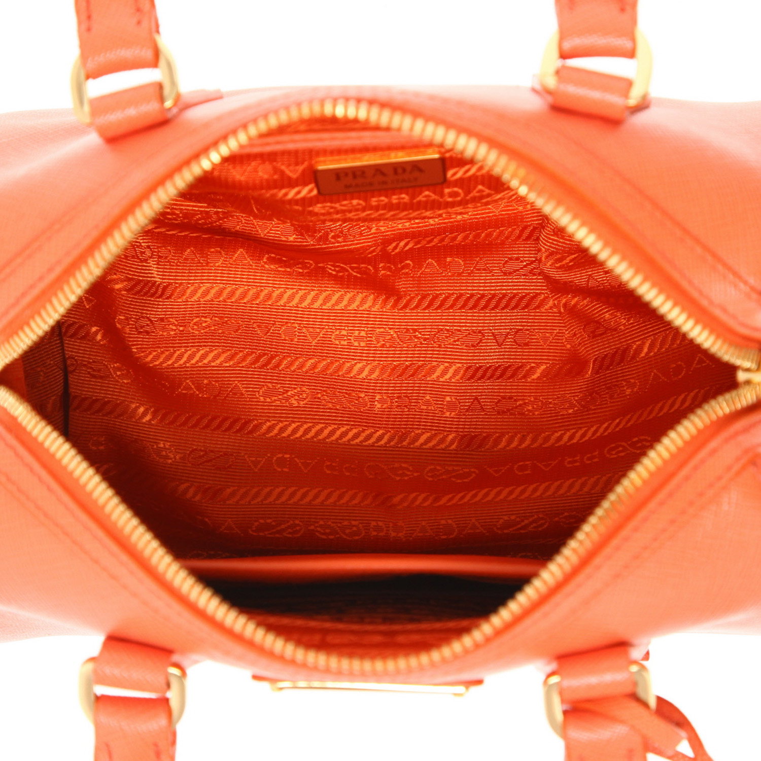 Bolso de mano Prada  Bauletto modelo pequeño  en cuero saffiano naranja - Detail D3