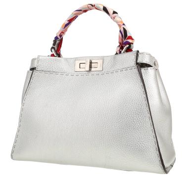 Bolso de mano Fendi  Peekaboo Selleria modelo mediano  en cuero granulado plateado