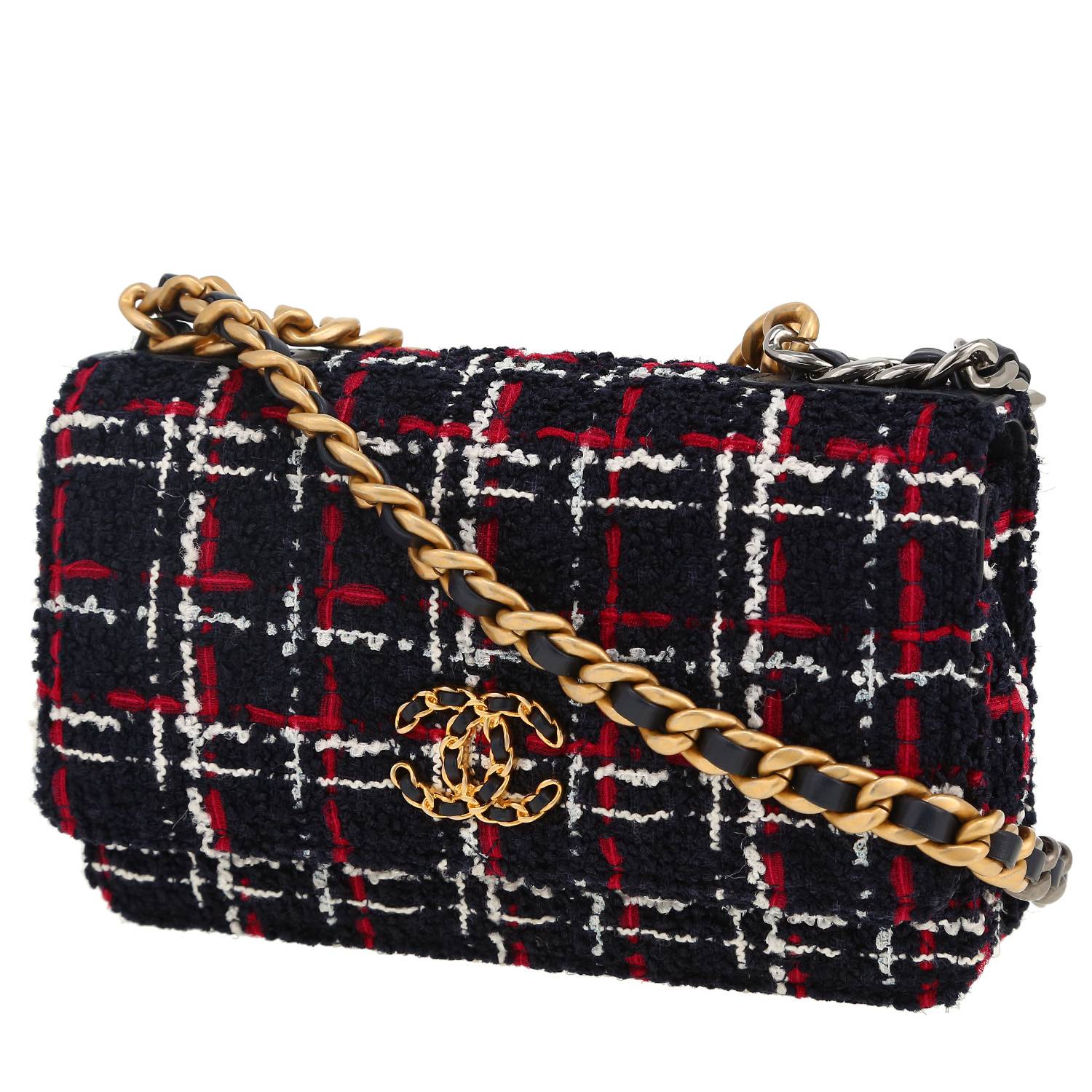 Borsa a tracolla Chanel  Wallet on Chain 19 in tweed blu marino e rosso