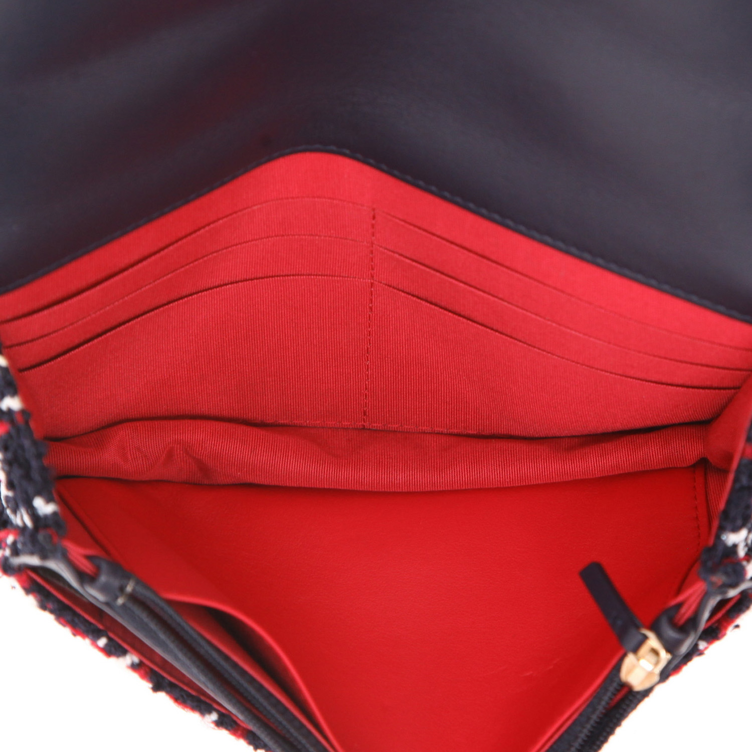 Chanel  Wallet on Chain 19 shoulder bag  in navy blue and red tweed - Detail D3
