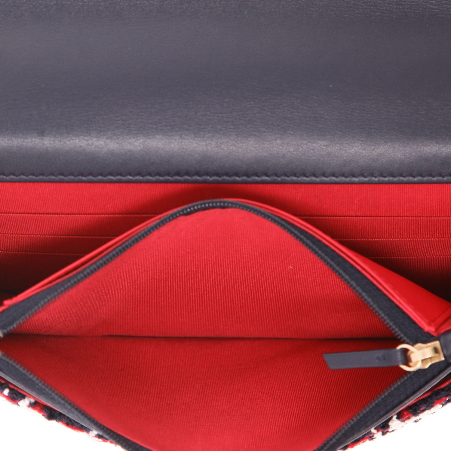 Chanel  Wallet on Chain 19 shoulder bag  in navy blue and red tweed - Detail D4