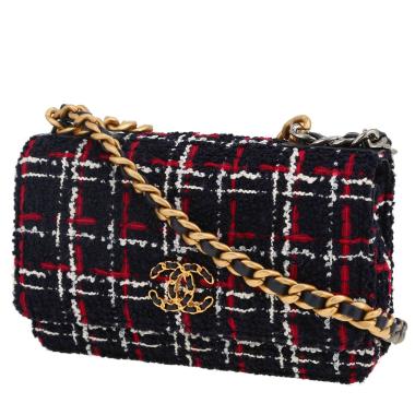 Sac bandoulière Chanel  Wallet on Chain 19 en tweed bleu-marine et rouge