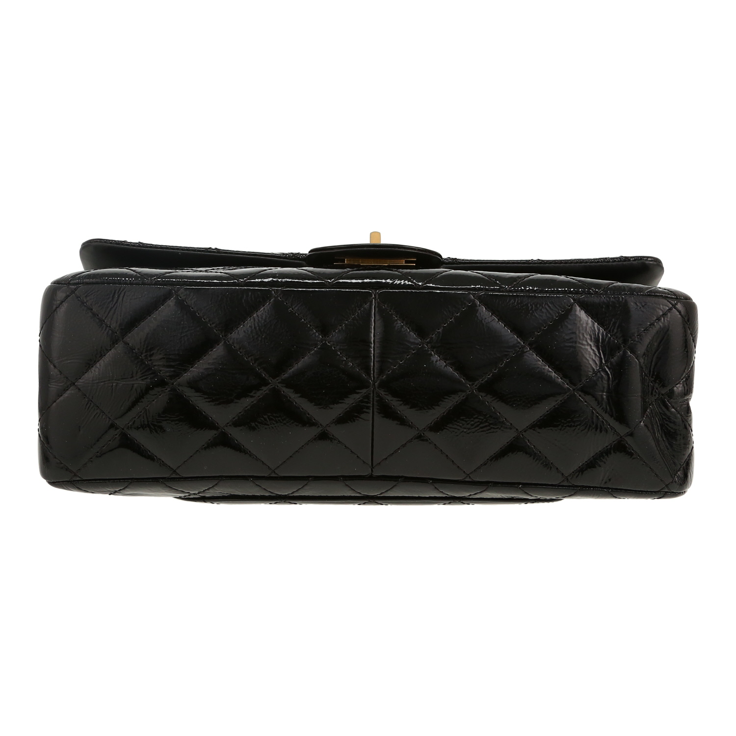 Sac à main Chanel  2.55 en cuir verni matelassé noir - Detail D1