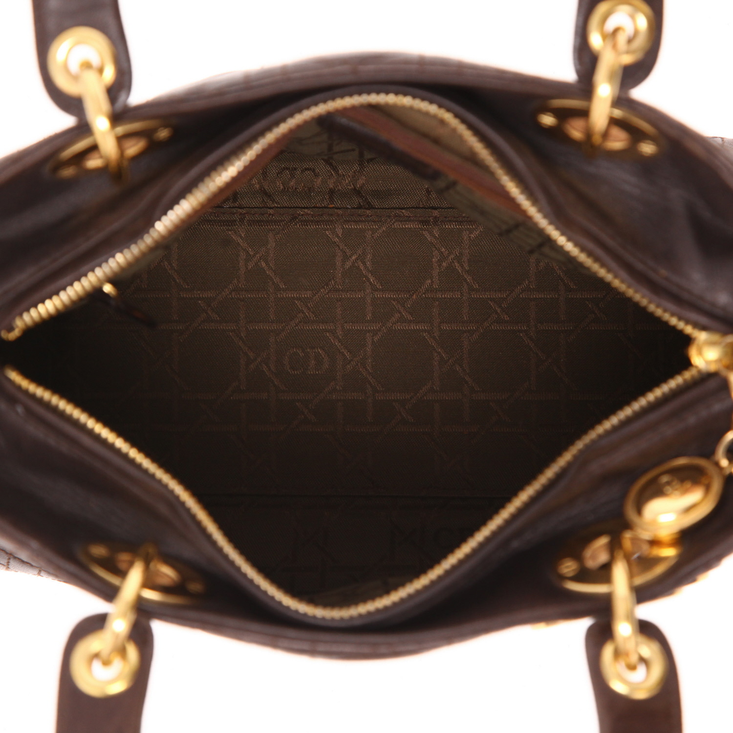 Bolso de mano Dior  Lady Dior en cuero cannage marrón - Detail D3