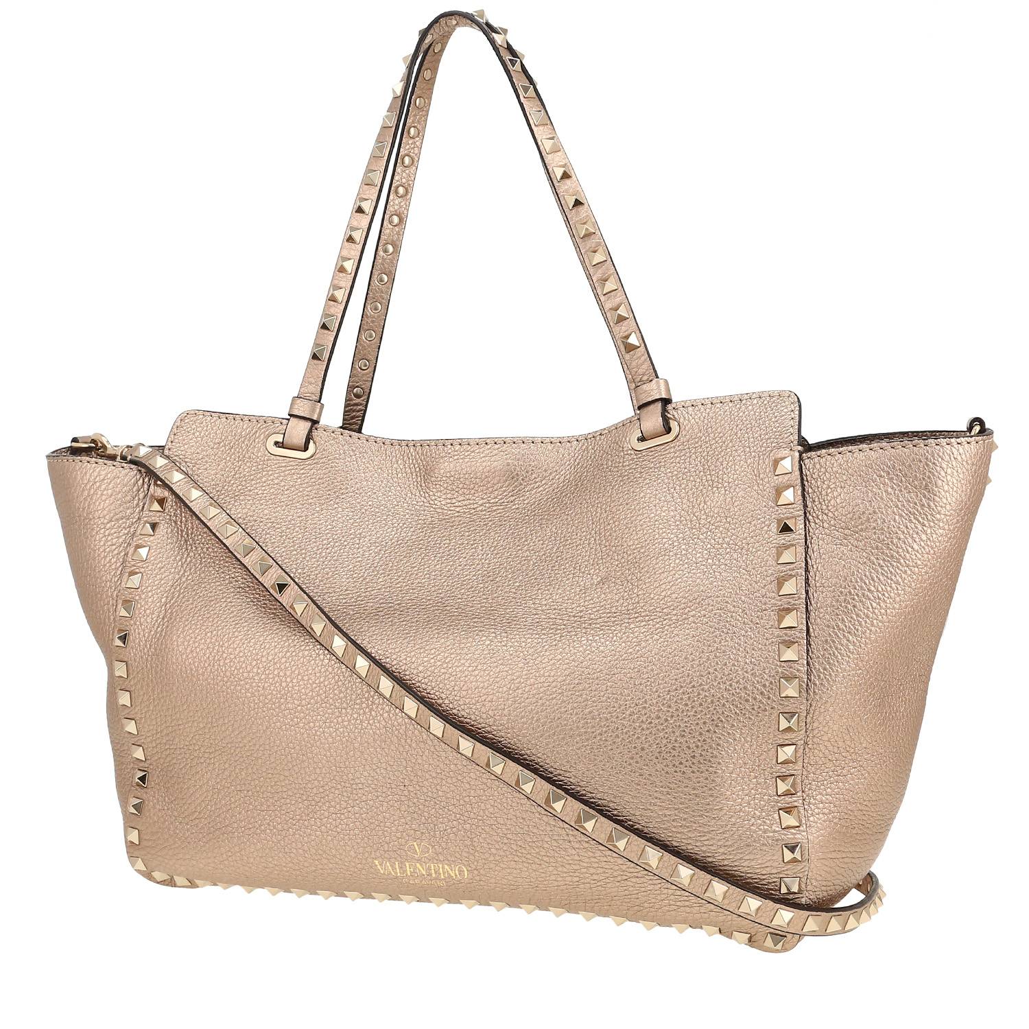 Shopping bag Valentino Garavani  Rockstud in pelle martellata dorata