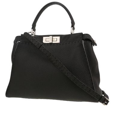Bolso de mano Fendi  Peekaboo Selleria modelo mediano  en cuero granulado negro