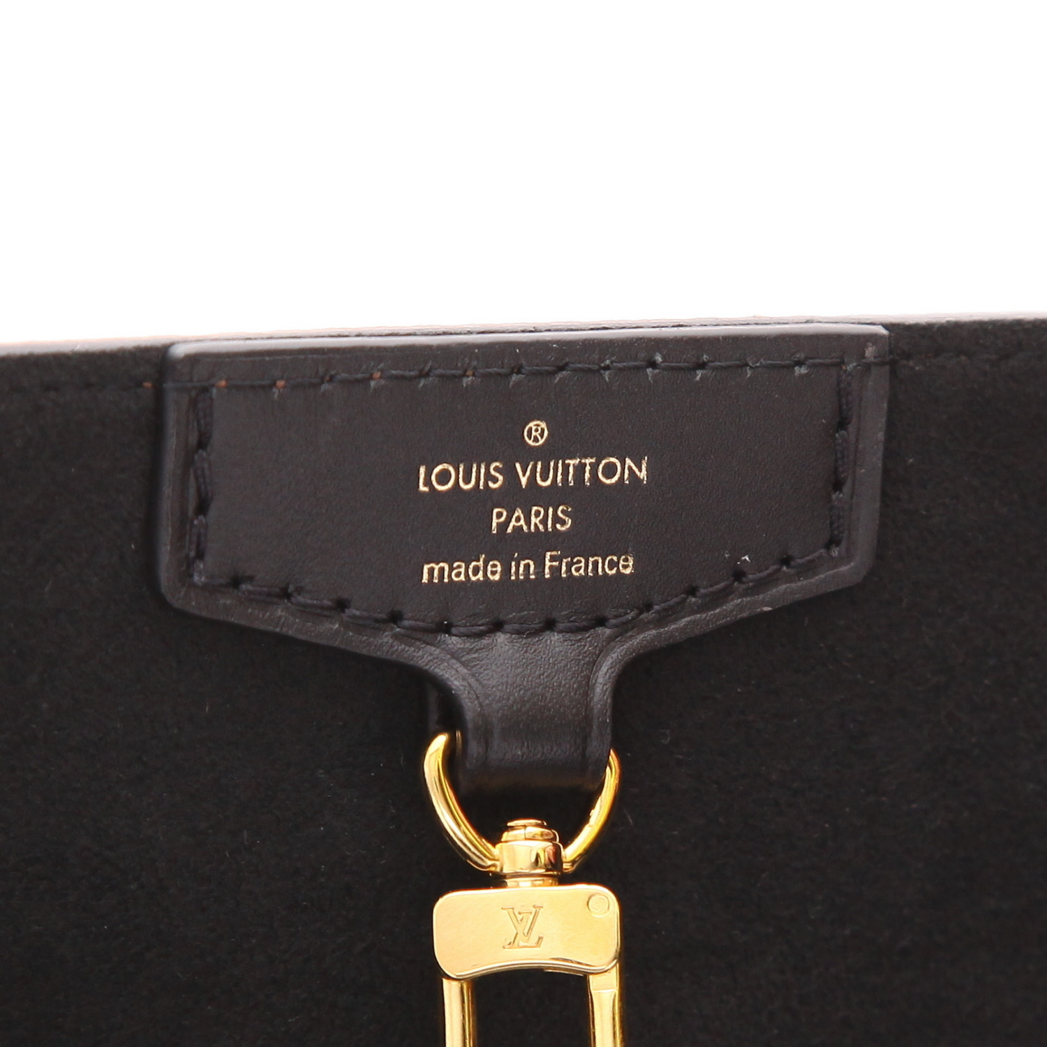 Sac cabas Louis Vuitton  Belmont en toile damier ébène et cuir marron - Detail D2