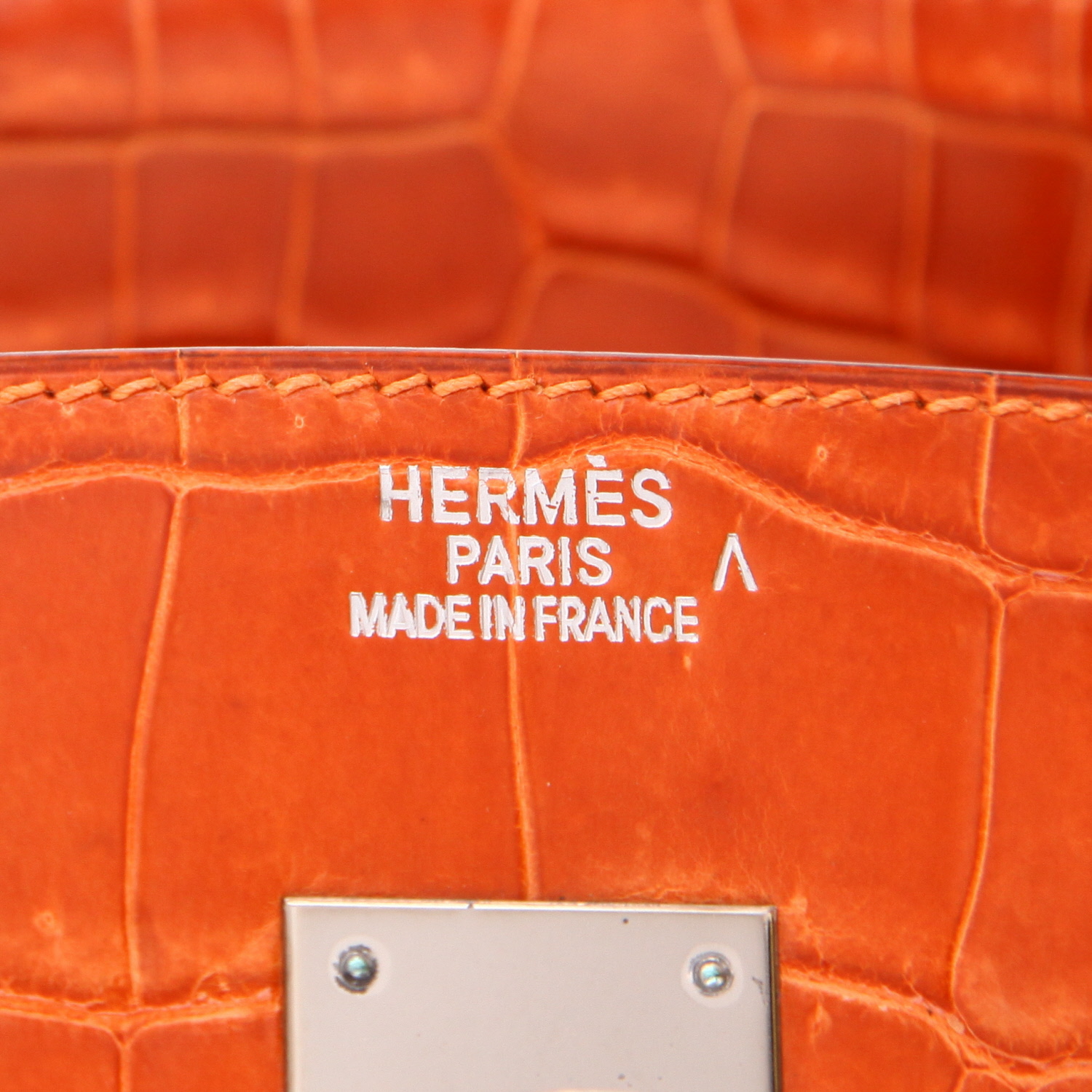 Borsa Hermès  Birkin 35 cm in coccodrillo marino arancione - Detail D2