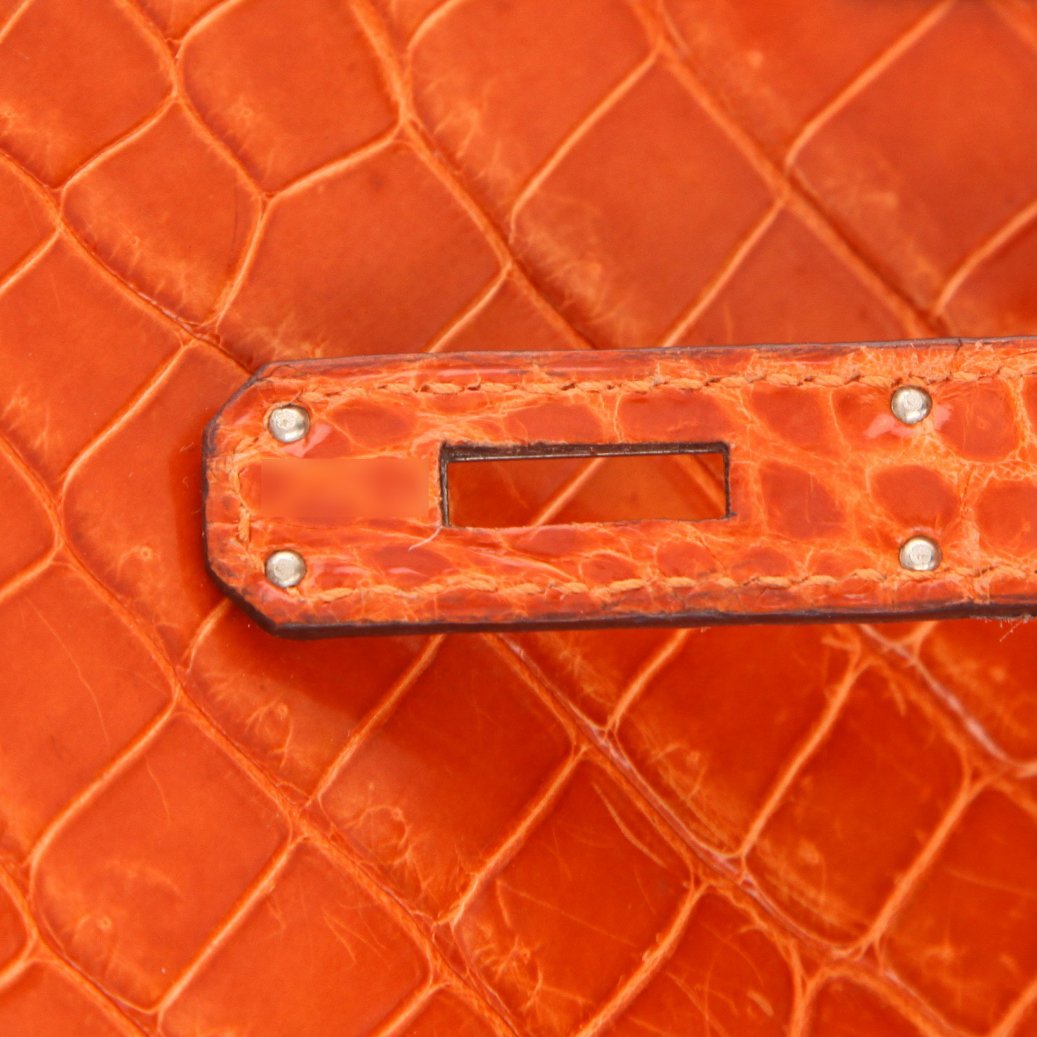 Borsa Hermès  Birkin 35 cm in coccodrillo marino arancione - Detail D4