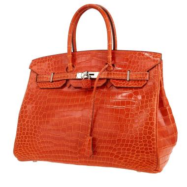Borsa Hermès  Birkin 35 cm in coccodrillo marino arancione