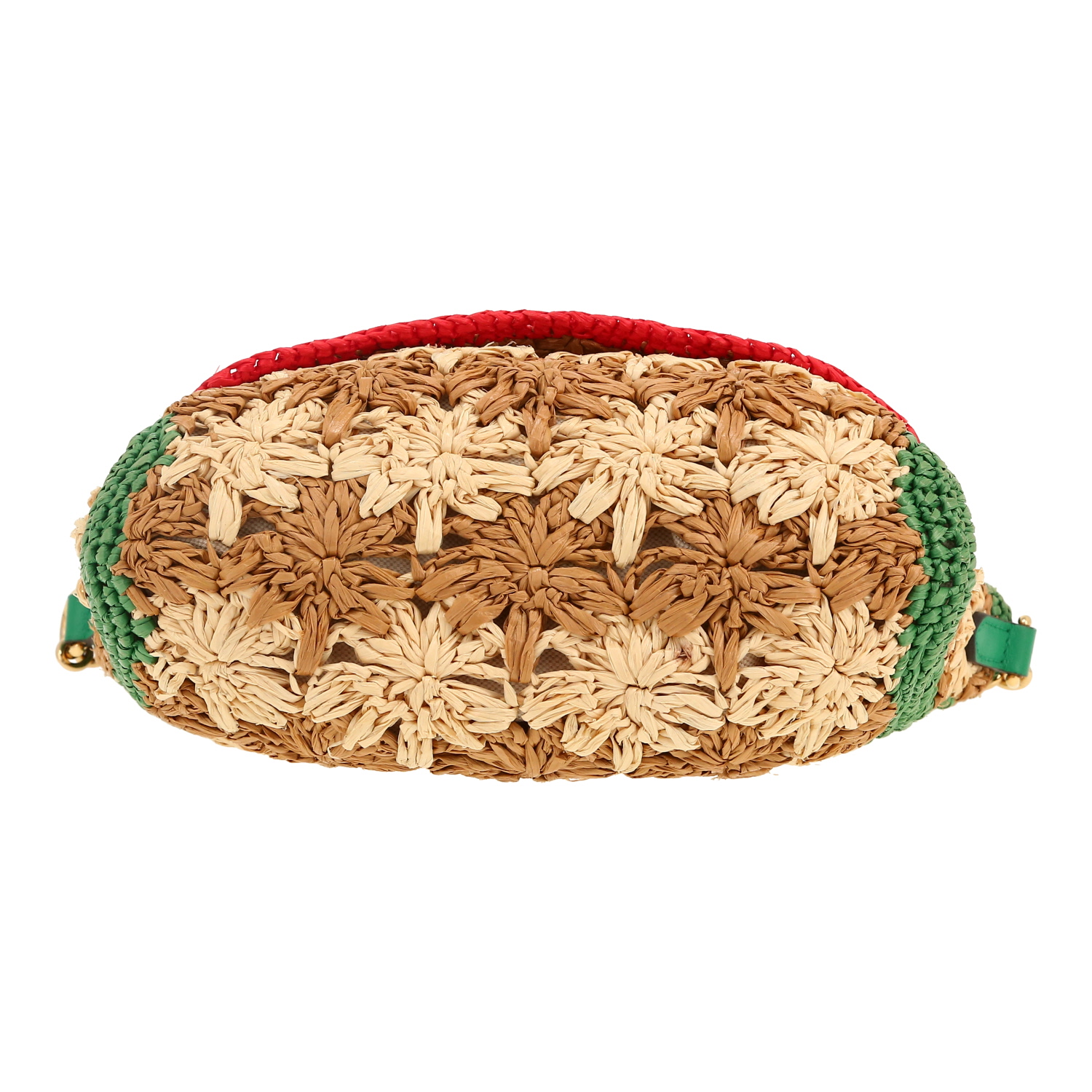 Gucci  GG Marmont shoulder bag  in beige, green and red raphia - Detail D1